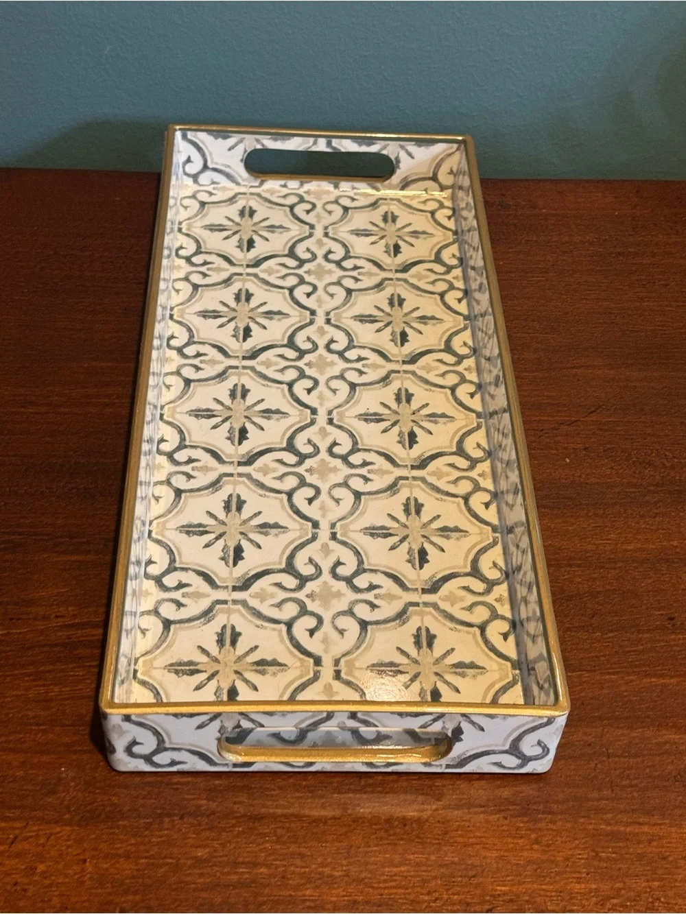 Small Moroccan Melamine Tray for Vanity, Dressr Counter, 13.5